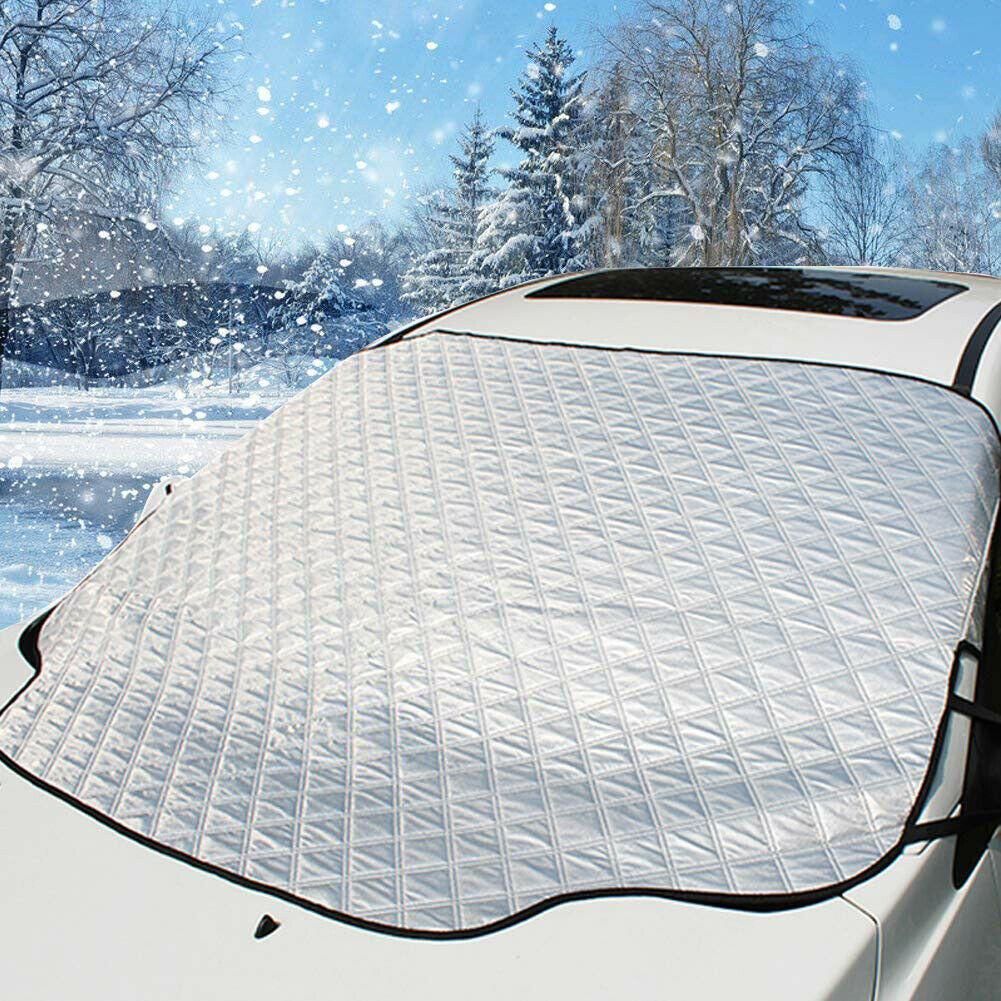 Silver Car Windshield Snow Cover Sun Shade Protector with Magnets for CRVs, Trucks, SUVs, and RVs