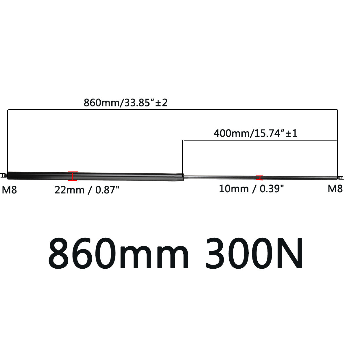 Universal Gas Spring Lift Supports 300N for Car RV Caravans - Multiple Sizes, 260-860mm