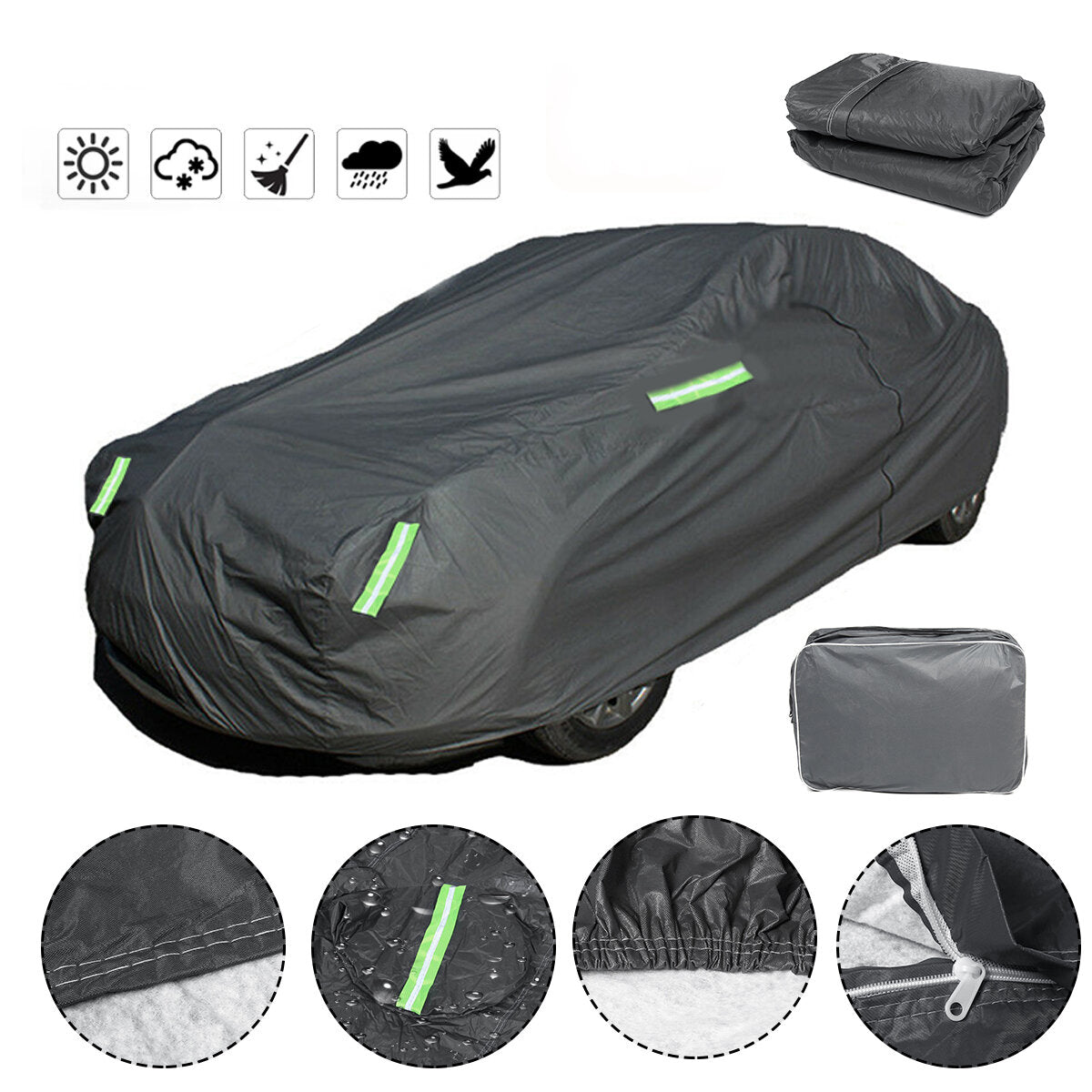 2-Layer Waterproof Dustproof Car Cover with Cotton Jersey & 6 Reflective Strips for Sedan, 490cm XL