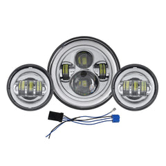 Motorcycle 7" LED Projector Headlight & 4.5" Bicolor Passing Light - White/Yellow