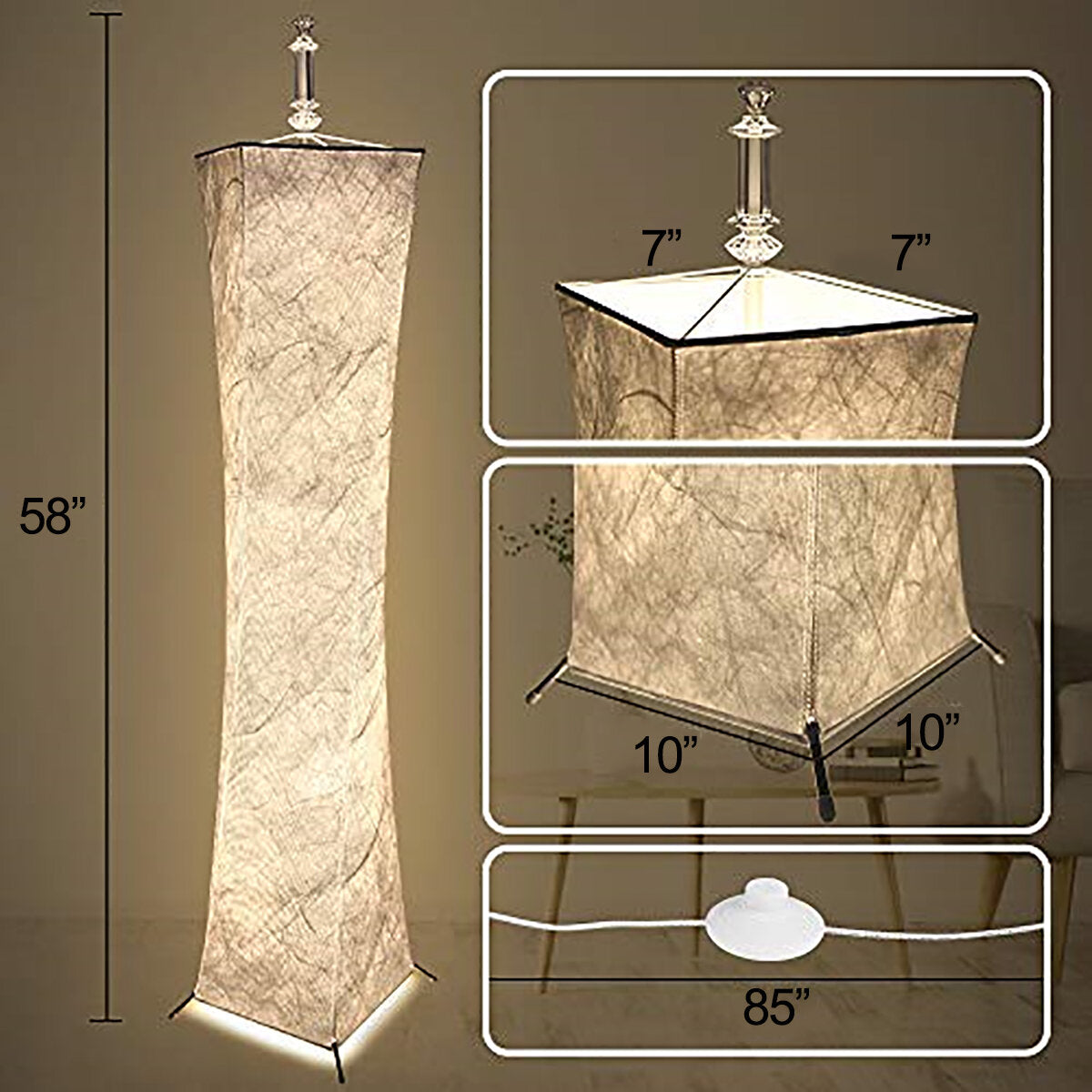 12V LED Floor Lamp with Remote Control, RGB Color Changing, 58" Height, Ideal for Living Room