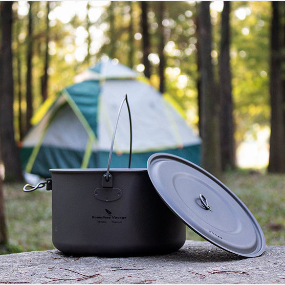 Large Capacity Titanium Camping Pot - Portable Outdoor Hanging Pot & Picnic Water Cup