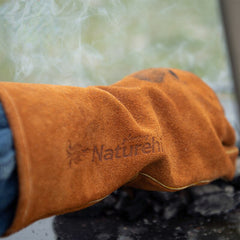 Flame Retardant Heat Insulation Leather Gloves for High Temperature Outdoor Camping, Picnic, BBQ