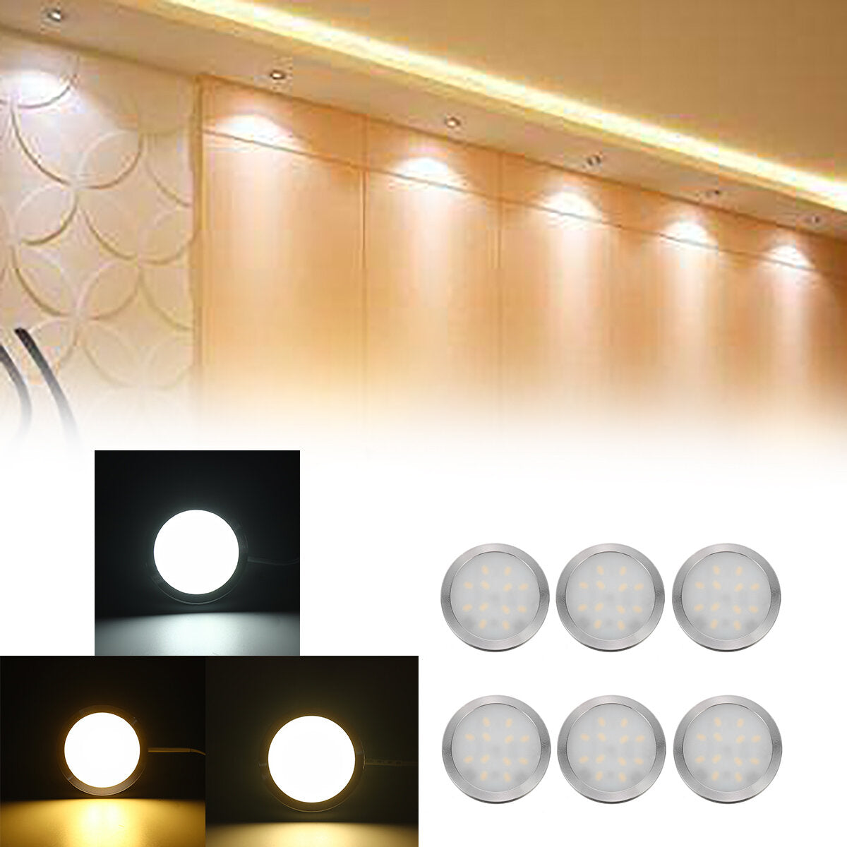 2.5W 6-In-1 LED Under Cabinet Light, Slim Recessed Ceiling Panel for Kitchen Cupboard, DC12V