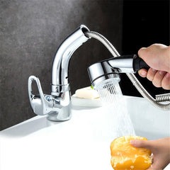 Adjustable Height Bathroom Basin Faucet - Pull Out, Single Handle, Hot & Cold Water Mixer Tap