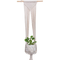 Hand-Knitted Wall Hanging Planter Basket - Natural Cordage Plant Holder for Flower Pots