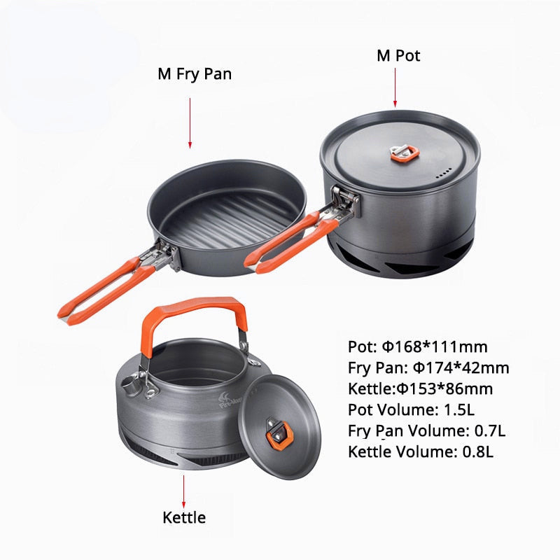 Camping Cookware Set: Utensils, Dishes, Pot, Kettle with Heat Exchanger for Hiking & Outdoor Tourism