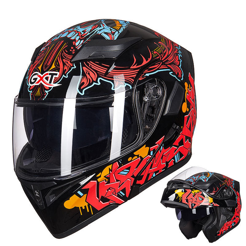 Full Face Flip-Up Motorcycle Helmet with Double Lens for Motocross and Racing