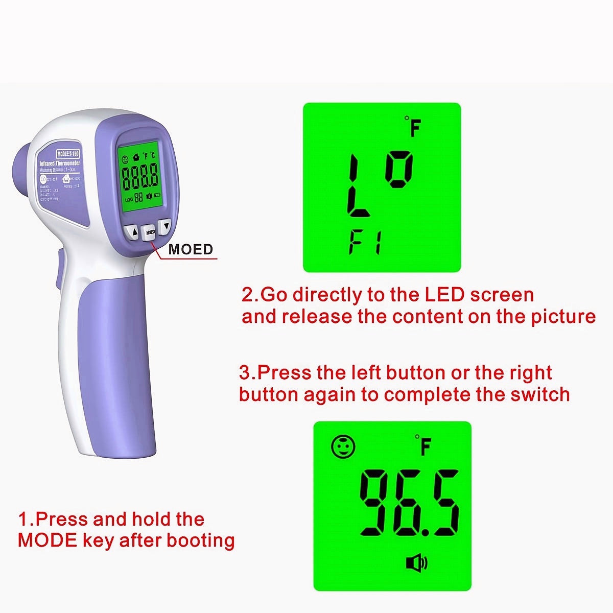 2-in-1 Non-Contact LCD Digital Body Thermometer with Fever Alarm