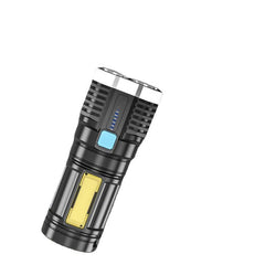 Portable USB Rechargeable LED COB Flashlight with Built-in 18650 Battery - Mini Hand Lantern, Plastic, 4 Lighting Modes