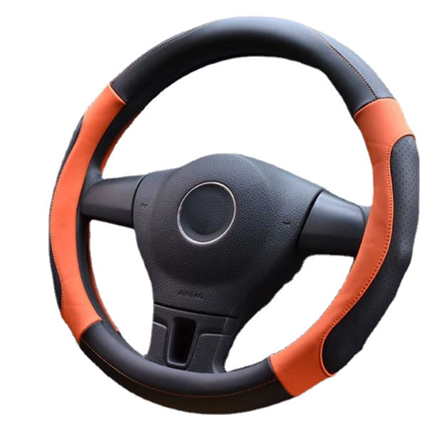 38cm Leather Car Steering Wheel Cover - Sports Fashion, All-Season, Universal Fit