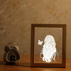 3D LED Night Light Wooden Photo Frame - Illuminative USB Lamp for Girls, Christmas Gift