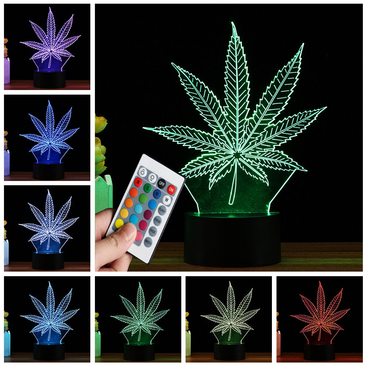 3D LED Maple Leaf Table Lamp - Remote Control, Touch Night Light, Color Changing