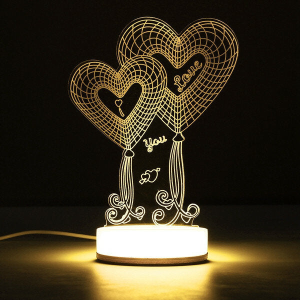 3D Illusion USB LED Night Light - Warm White Desk Table Lamp, Perfect Xmas Gift