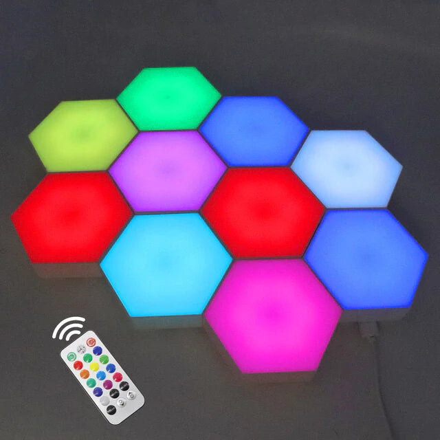 Sechseckige RGB-LED-Lampe mit Berührungssensor, USB, Fernbedienung – buntes Nachtlicht, RGBW-Wabendesign