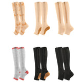 Zipper Compression Socks for Women & Men - Open Toe, Knee High, Calf Support for Circulation, Walking, Running, Medical Use