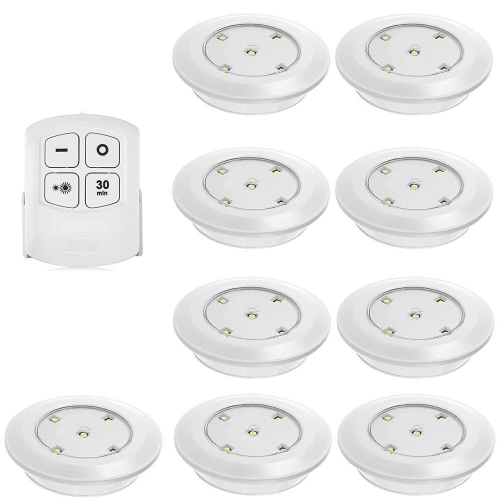 6pcs Inlife LED Wireless Cabinet Lamps with Remote Control - White