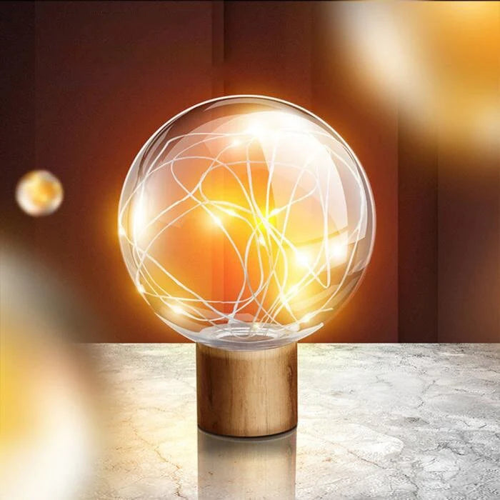 5V USB LED Warm White Fairy Star Globe Night Light - Wood Retro Desk/Table Decoration