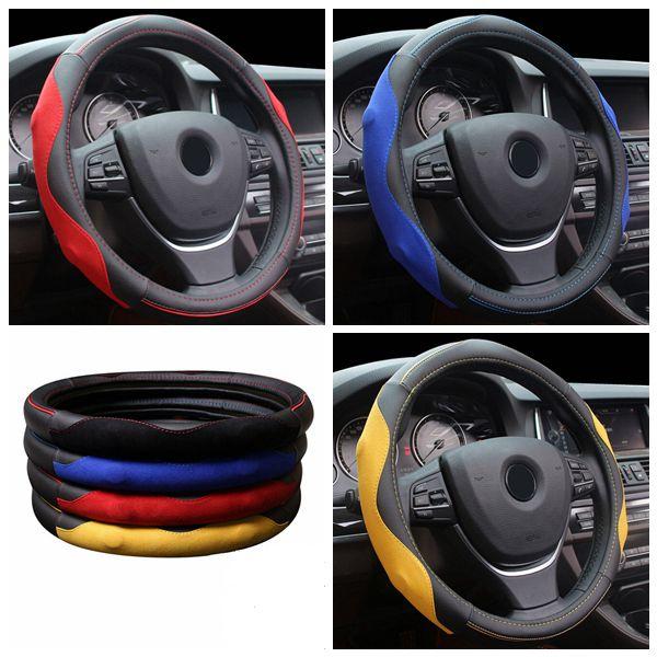 38cm Multicolor Leather Car Steering Wheel Cover - Auto Steel Ring Glove