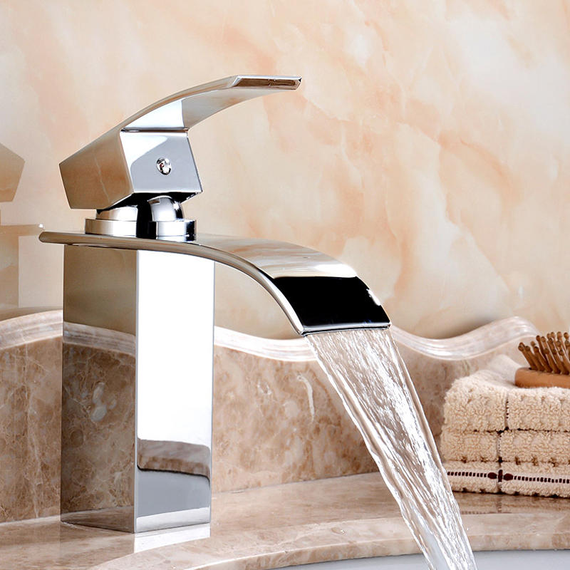 Bathroom Waterfall Sink Faucet - Single Lever Mixer Tap for Hot & Cold Water, Brass Construction