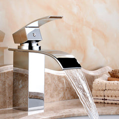 Bathroom Waterfall Sink Faucet - Single Lever Mixer Tap for Hot & Cold Water, Brass Construction