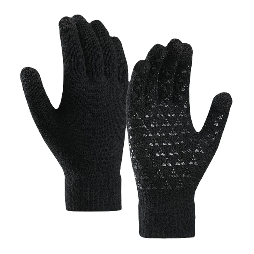 Unisex Drei-Finger-Touchscreen Rutschfeste Strick-Winterhandschuhe aus dicker, warmer Wolle