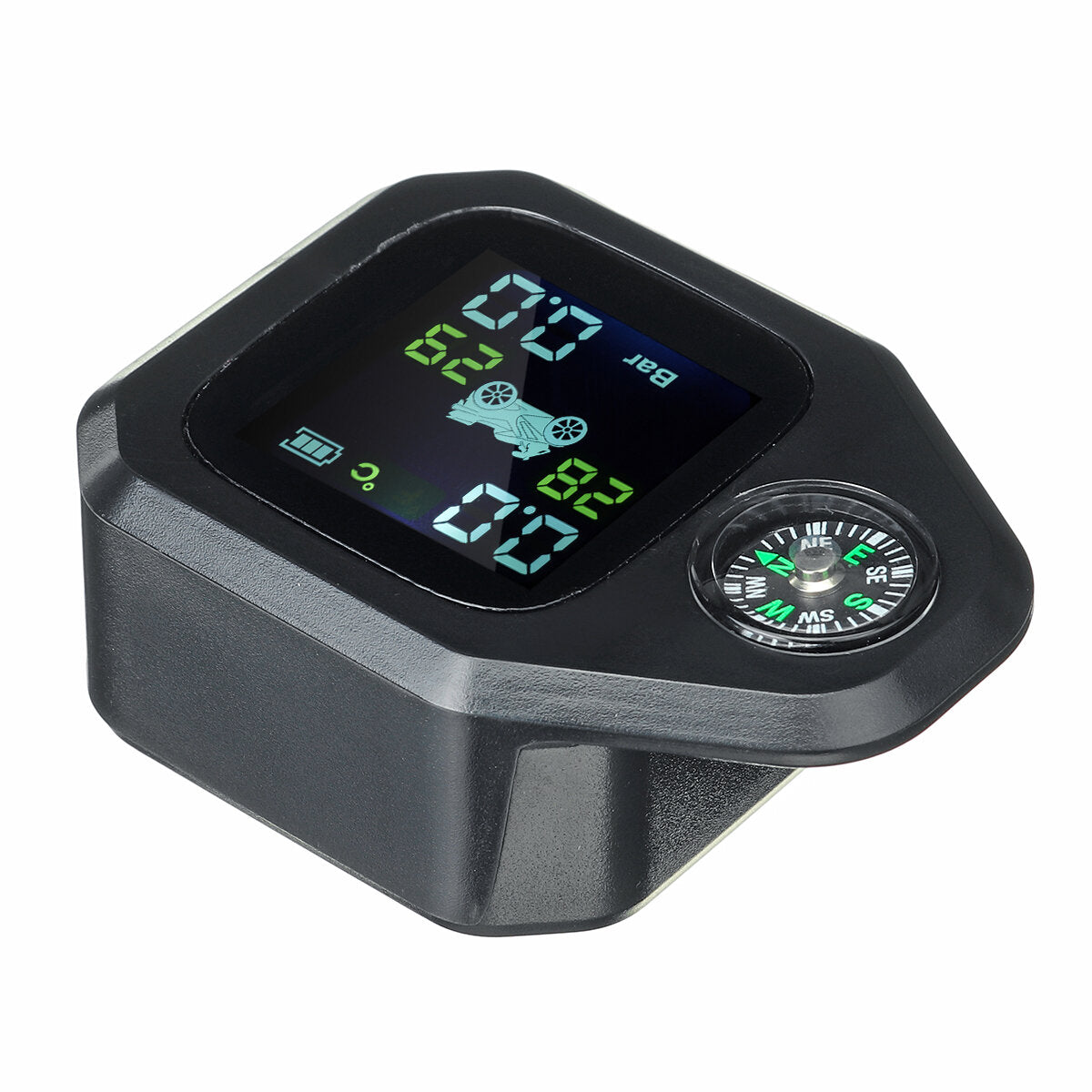 Waterproof Motorcycle Compass TPMS with LCD Display and 2pcs Sensors - Tire Pressure Monitoring and Alarm System