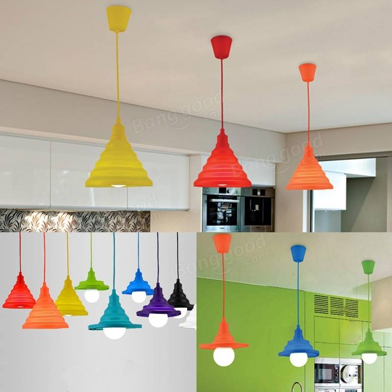 Colorful Silicone Folding Lampshade E27 Lamp Holder Pendant Lights for DIY Ceiling Light Home Decor