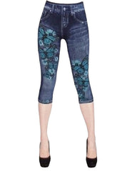 Casual Sport Women's Mid Waist Stretchy Print Skinny Bell Bottom Calf-Length Pants