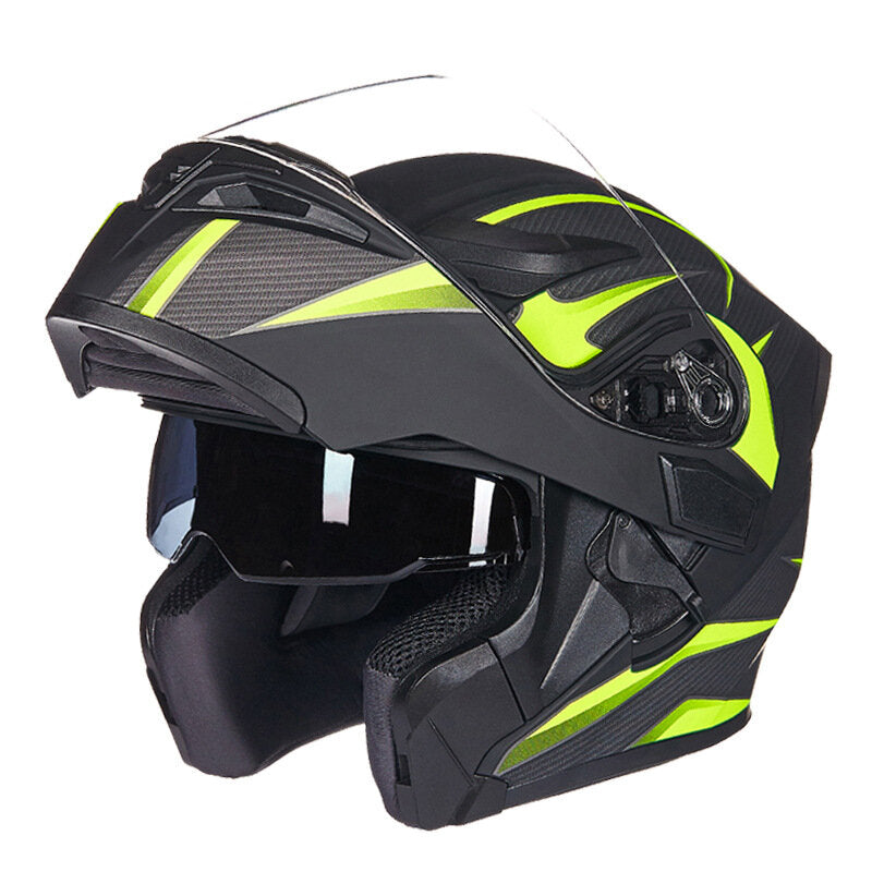 Full Face Flip-Up Motorcycle Helmet with Double Lens for Motocross and Racing