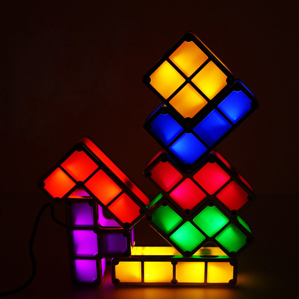 DIY Tetris Puzzle LED Night Light - Stackable, 7 Colors, Constructible Block Desk Lamp, Novelty Toy, Children's Gift