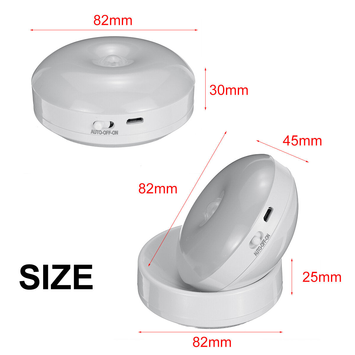 360 Degree Rotation LED Motion Sensor Night Light, USB Rechargeable for Stairs & Bedroom