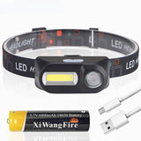 Portable Mini XPE+COB LED Headlamp - USB Rechargeable, 18650 Battery, Camping, Fishing, Headlight Flashlight Torch