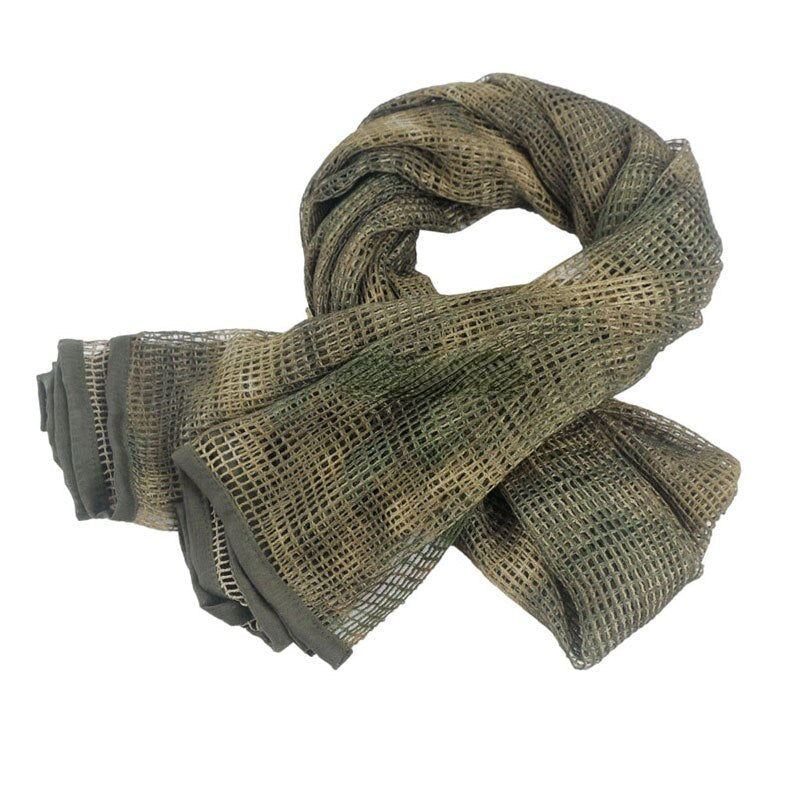 Tactical Camouflage Mesh Scarf - Oversized Cotton Camo Turban for Hunting, Camping, Sniper, and Hiking