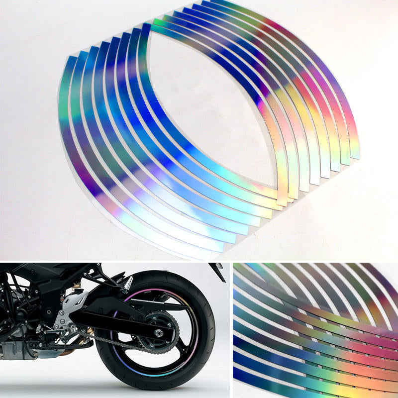 16pcs Reflective Tyre Strips Tape for 17-18 Inch Car, Motorcycle, Bike Wheels - Rim Styling Stickers