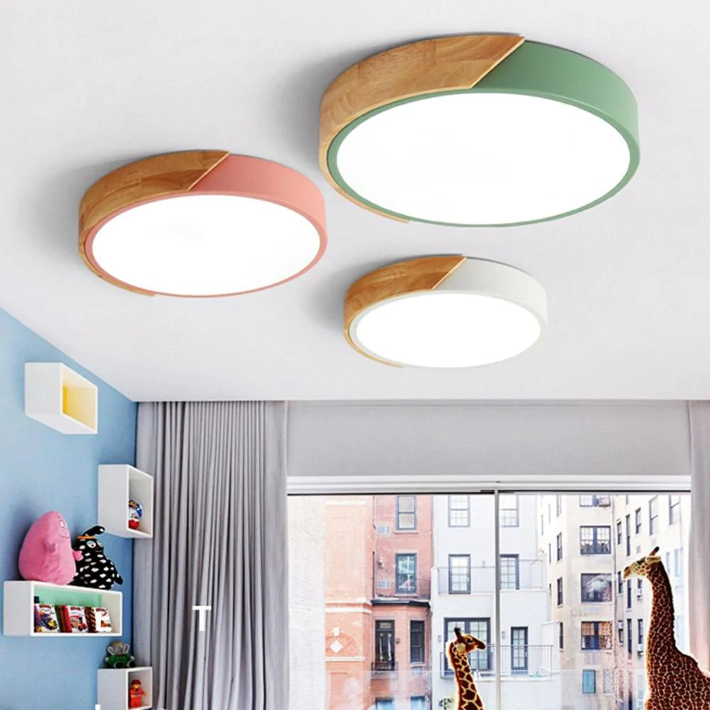 18W Ultra-thin LED Ceiling Light - Colorful Round Acrylic Wood Room Lamp