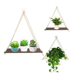 Wooden Hanging Swing Shelf - Floating Rope Wall Display Rack for Home Decor