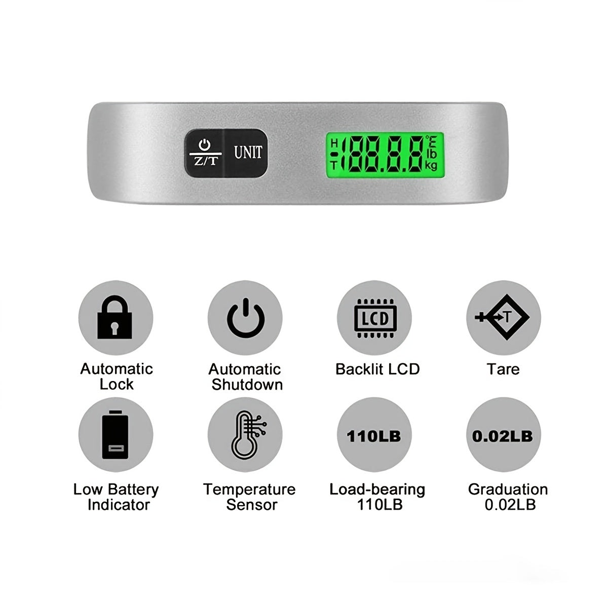 110lb/50kg Digital Handheld Luggage Scale with Backlit LCD Display