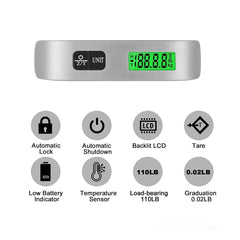 Digitale Handgepäckwaage mit LCD-Display und Hintergrundbeleuchtung, 110 lb/50 kg