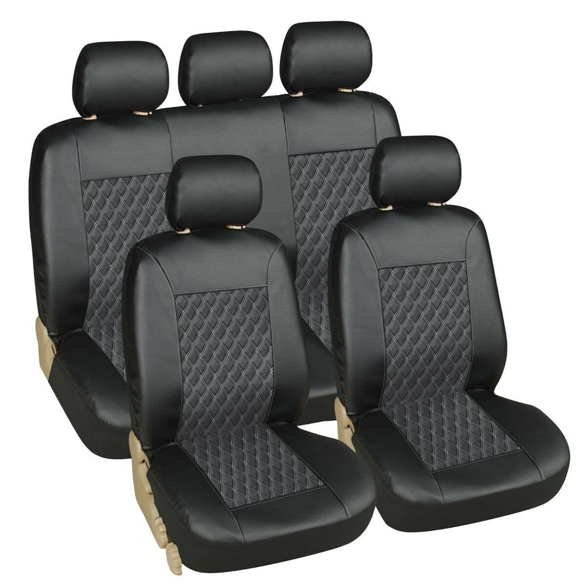 Universal PU Leather Car Seat Covers Protector, 1/5 Seater, Front & Rear, Black