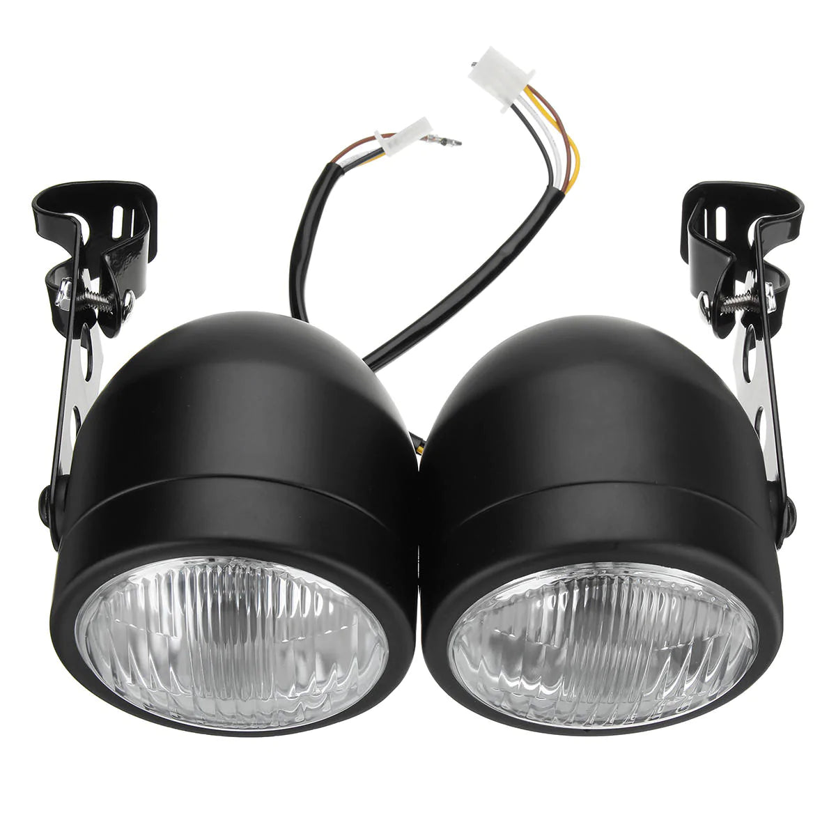 12V H4 35W Dual Twin Motorcycle Headlight Dominator Tracker Streetfighter Headlamp with Bracket