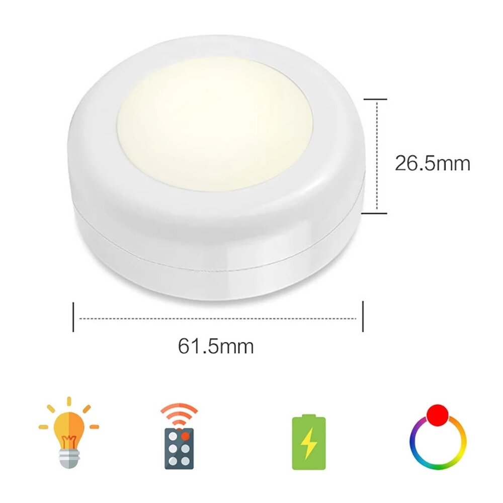 3PCS RGB LED Night Light - 16 Colors, Wireless Remote, Touch Control, AAA Battery Powered, Timer Function