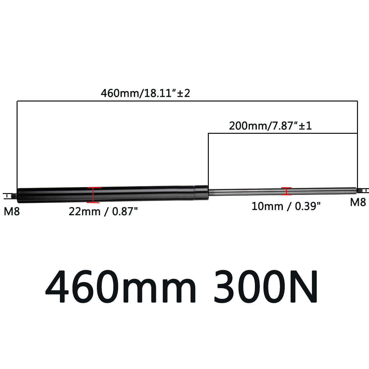 Universal Gas Spring Lift Supports 300N for Car RV Caravans - Multiple Sizes, 260-860mm