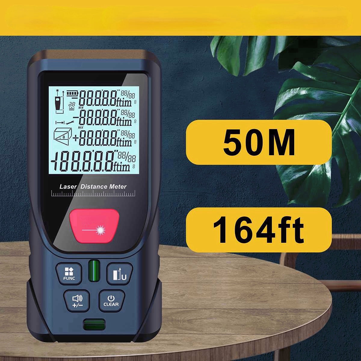 164ft Digital Laser Distance Meter with LCD for Measuring Area & Volume