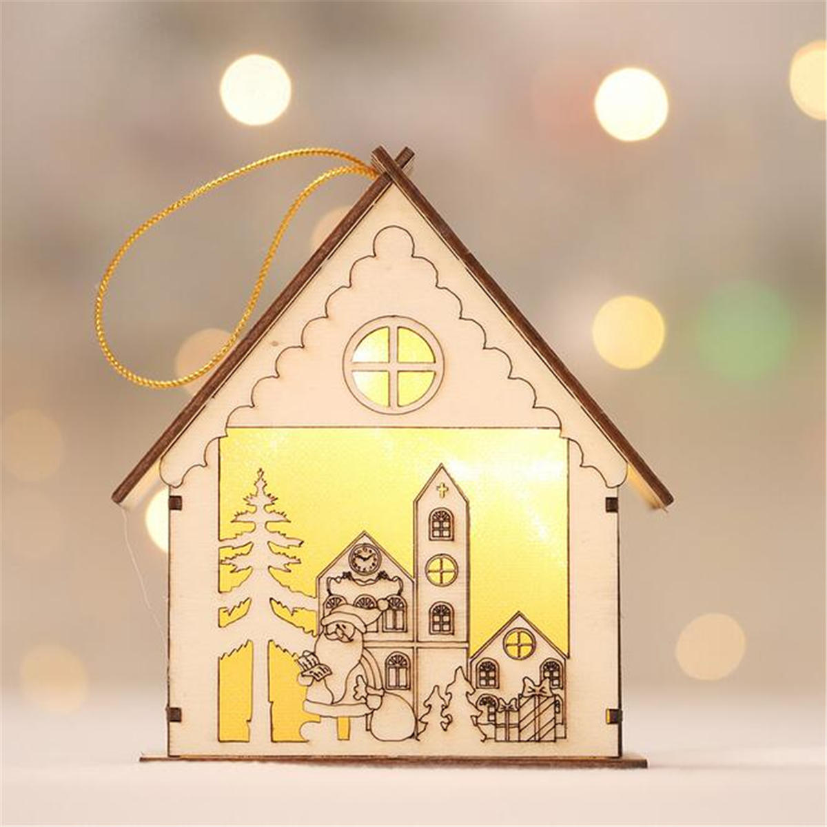 Christmas LED Wood House Light - Santa Claus Tree Hanging Ornaments Holiday Decoration