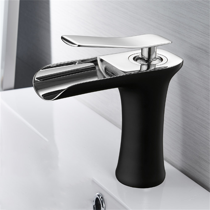 Modern Bathroom Basin Waterfall Faucet - Single Hole Hot & Cold Mixer Tap with Handle for Vanity Sink