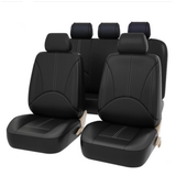 9Pcs Black PU Leather Car Seat Cover Set - Full Surround Cushion Protector for 5 Seats, Universal Fit