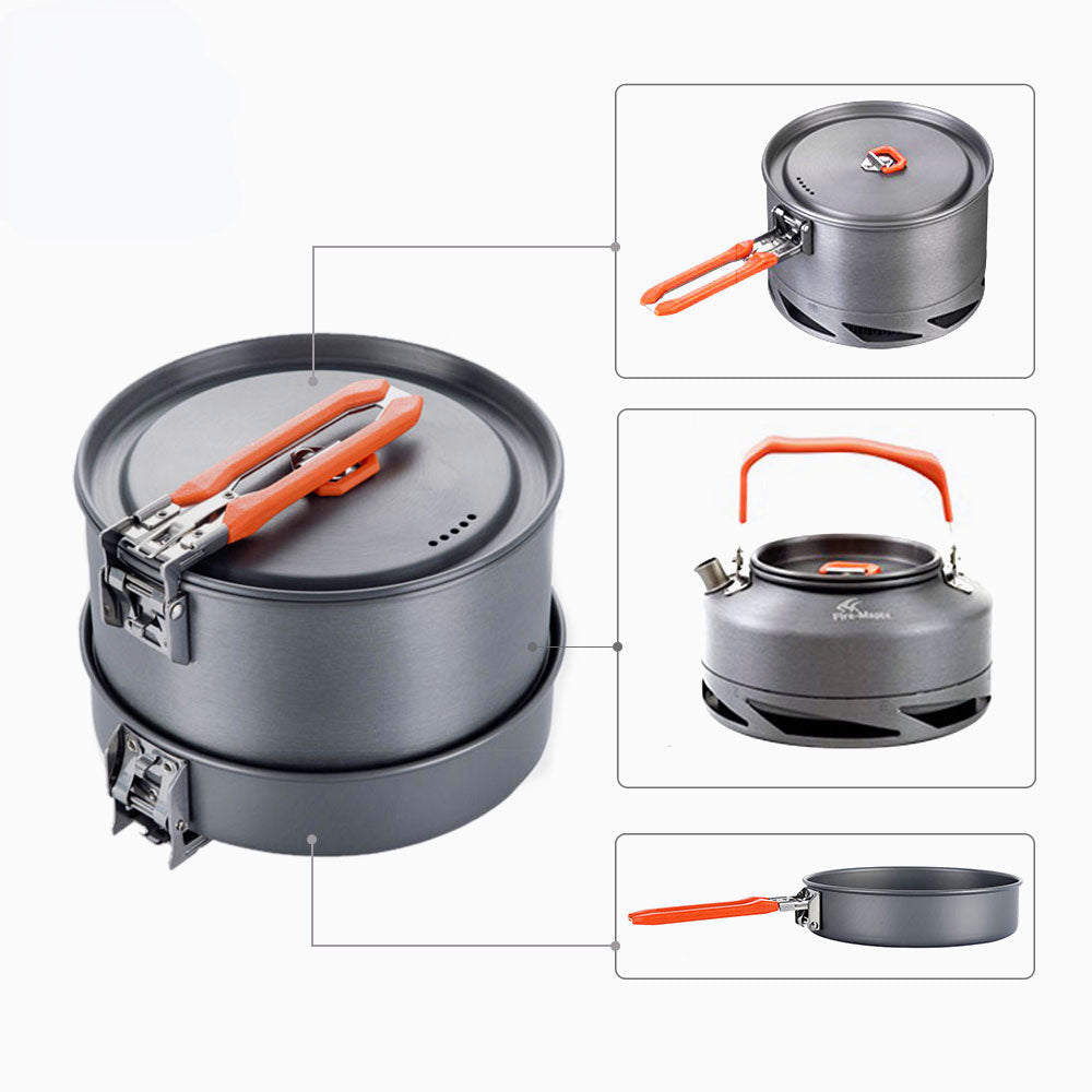 Camping Cookware Set: Utensils, Dishes, Pot, Kettle with Heat Exchanger for Hiking & Outdoor Tourism