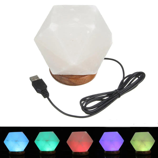 Colorful LED Natural Crystal Rock USB Salt Lamp Night Light Decor