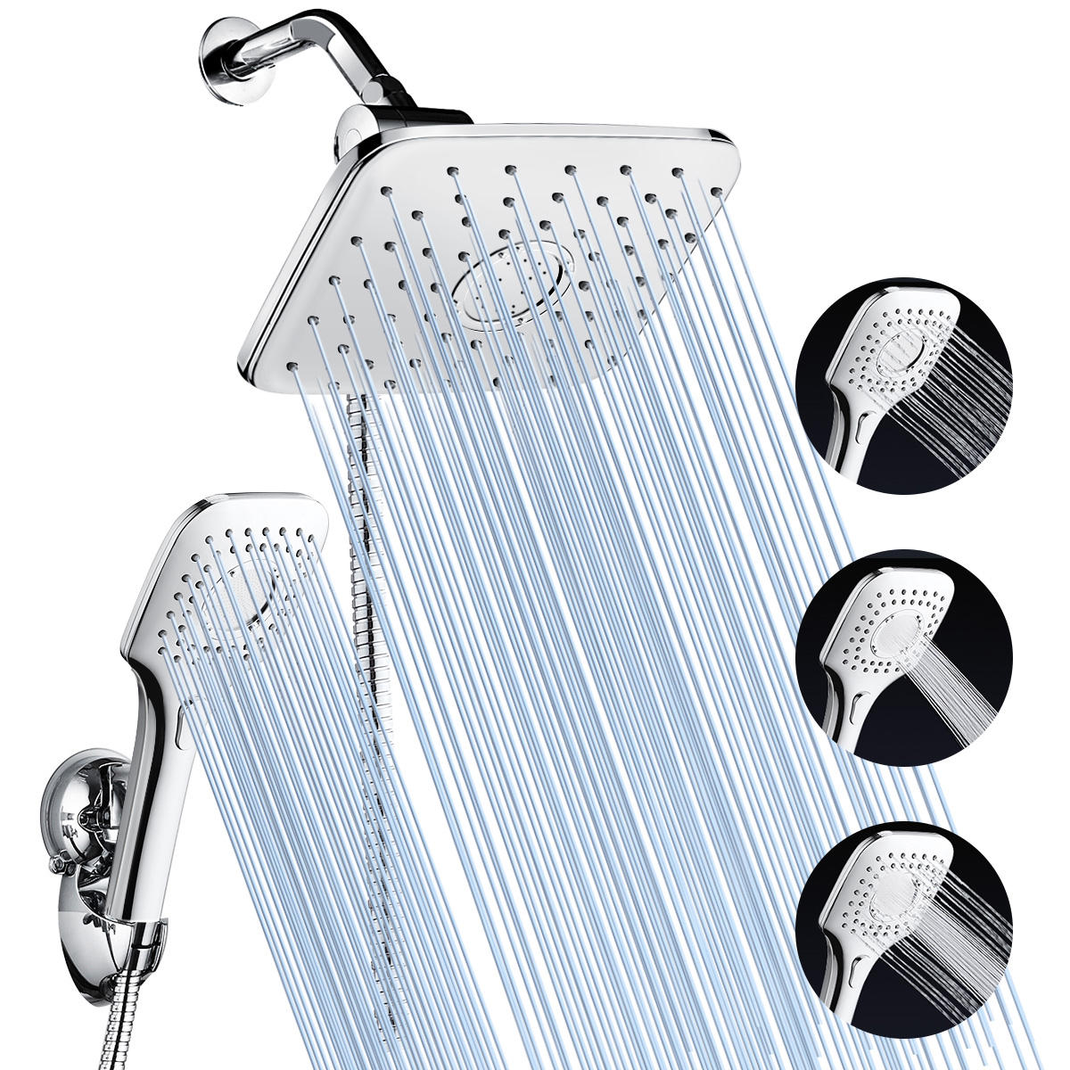 ABS & Chrome Finish Faucet Shower Head Combo with 60-Inch Stainless Steel Hose for Bathroom